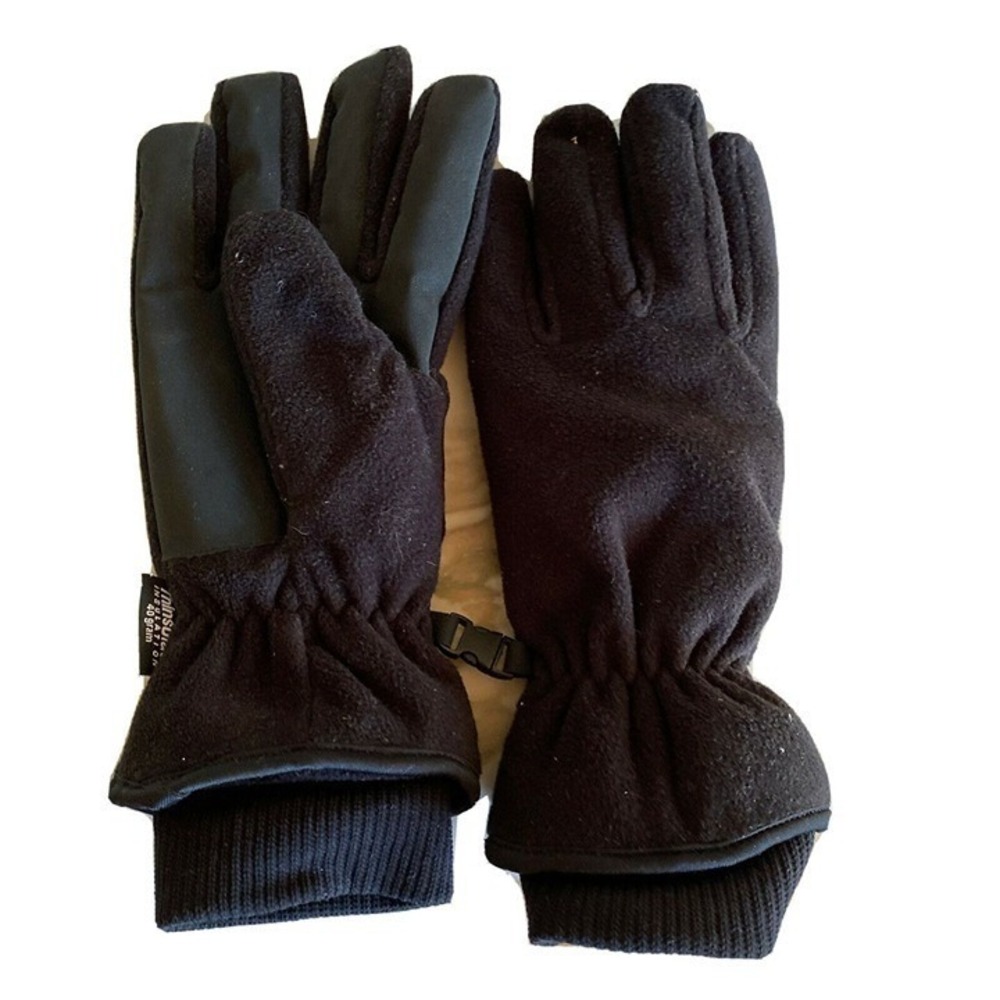 Thinsulate Gloves Black Fleece 40β Gram Insulation Ribbed Cuff Winter Warm